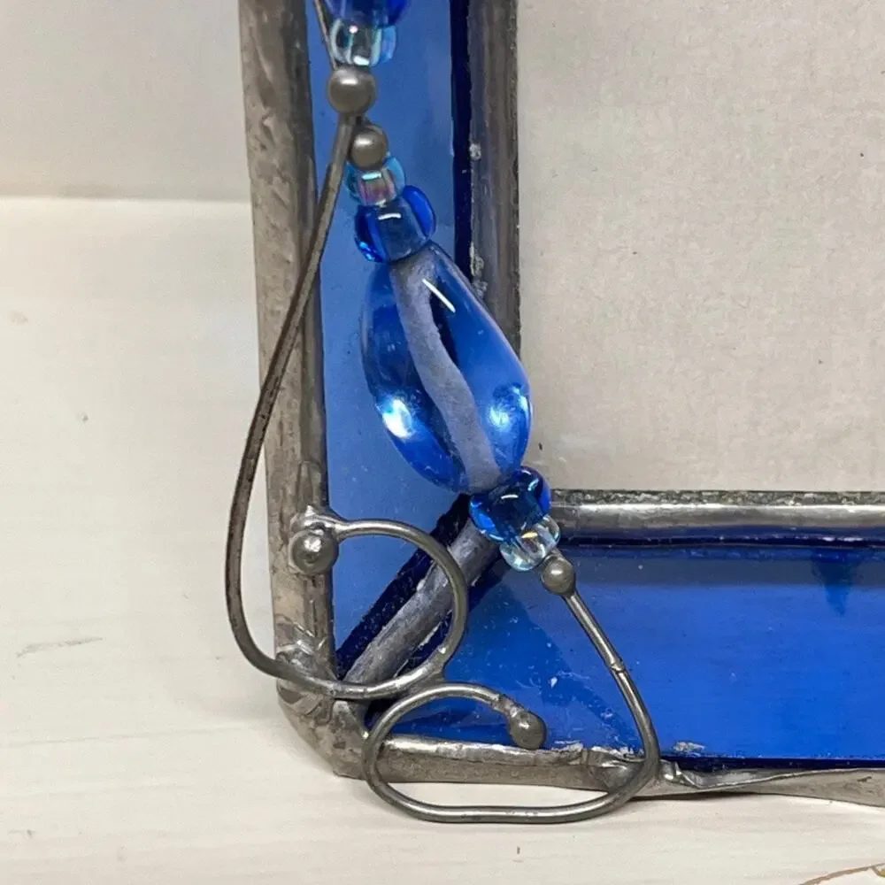 Handcrafted Cobalt Blue Stained Glass Picture Frame